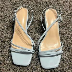 Baby Blue Square Toe Strappy Small Heels Sandal Size 7